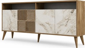 Comoda moderna living MILAN, alun/alb cu efect de marmura, PAL, 180x35