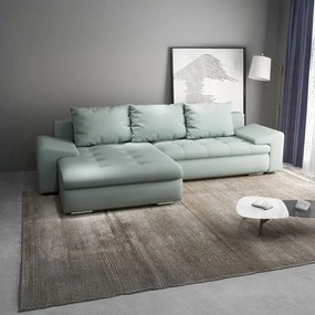 Colțar extensibil dumonde cu ladă de depozitare si sezut confortabil din spuma high-density, Leonardo Enjoy Mint 260x185 cm