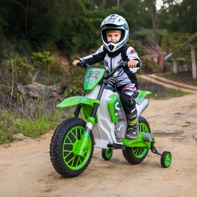 HOMCOM Motocicleta Electrica Copii 3-5 Ani 12V Baterie Recarregabil Rotite Verde | Aosom Romania