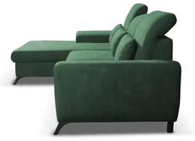 Colțar tapițat extensibil ALTA, în formă de L, cu spațiu de depozitare, stânga, verde