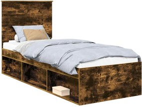 vidaXL Cadru de pat Stejar fumuriu 75 x 190 cm Lemn de pin masiv