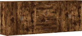 vidaXL Servantă, 3 buc., stejar fumuriu, lemn prelucrat