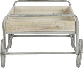 Măsuță de cafea cu roți, din lemn de molid și metal, natur și gri, cu blat tip tavă, finisaj rustic, 46 x 110 x 67 cm, „Ravelo” – Ethnic Collections