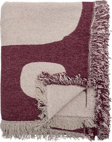 Pătură din bumbac reciclat, roșu, cu model abstract și franjuri, 160x130 cm, „Olica"