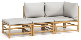 3155108 vidaXL Set mobilier de grădină cu perne gri deschis, 3 piese, bambus
