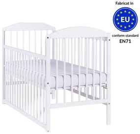 Patut din lemn masiv 120x60 cm Kidizi Orella alb cu laterala culisanta, reglabil pe 3 nivele, certificat EN71