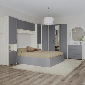Set dormitor Malmo haaus V6, Pat 200 x 140 cm, Stejar Alb/Antracit