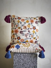 Pernă decorativă din bumbac, multicolor, cu model floral imprimat și ciucuri în colțuri, 45x45 cm, „Vivielle"