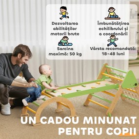 AIYAPLAY Set de Joacă pentru Copii 5 în 1 cu Triunghi, Perete Neted și Arc, din Lemn de Plop și Pin, 191.5x74.5x63 cm | Aosom Romania