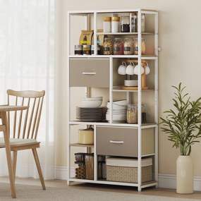 HOMCOM Etajeră de depozitare 6 niveluri, bibliotecă cu 2 sertare din țesătură, 9 rafturi deschise, 72,5 x 30 x 150 cm, alb | Aosom Romania