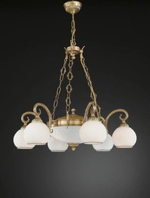 Candelabru cu 8 brate clasic design italian din alama, sticla 8400 RA-L. 8400/6+2