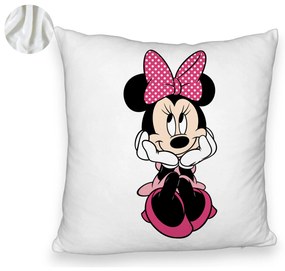 Perna Decorativa Fluffy, Model copii Minnie Mouse, 40x40 cm, Alba, Husa Detasabila, Burduf