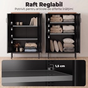 HOMCOM Bufet din Metal cu 2 Uși și Poliță Reglabilă, pentru Living/Birou, Negru | Aosom Romania