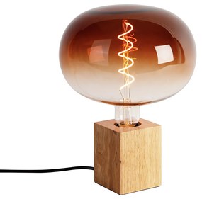 Lampă de masă rustică din lemn natural, cu LED G220 - Bloc