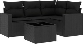 vidaXL Set mobilier de grădină cu perne, 5 piese, negru, poliratan