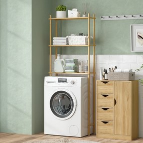 HOMCOM Raft pentru toaletă 3 niveluri, raft de baie economisitor de spațiu lemn natural 69 x 25,5 x 181 cm | Aosom Romania