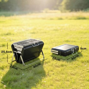 Outsunny Grătar pe cărbune din oțel inoxidabil BBQ Smoker cu grilă, mâner și picioare pliante pentru barbecue camping 40x28x25,5cm Negru | Aosom Romania