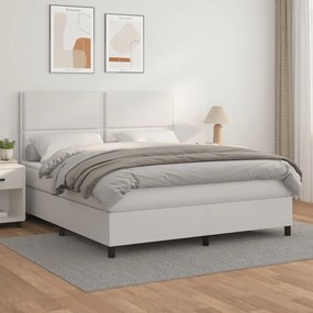 3142798 vidaXL Pat box spring cu saltea, alb, 180x200 cm, piele ecologică