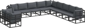 vidaXL Set de canapele pentru grădină cu pernă 11 pcs Negru Aluminiu