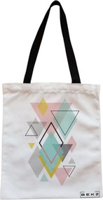 Sacosa de Panza pentru Cumparaturi, Geanta Tote, model Geometrica Pastel, Cu fermoar, 38x34.5 cm, Alba, BEKZ®