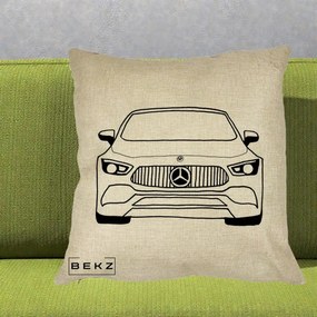 Perna Personalizata Mercedes-Benz Fata Linie, 40x40 cm, Crem, Husa Detasabila, Perna Inclusa, BEKZ®