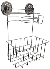 Polita pentru baie cu suport pentru uscator de par WALLPO 33x24,5 cm, argintiu