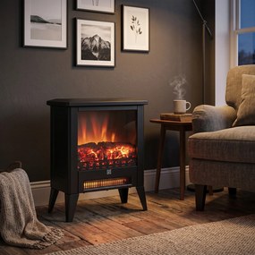 HOMCOM Șemineu Electric cu Efect Flacără 3D pe 3 Intensități, Oprire Automată, Încălzire Reglabilă, 36x21x47 cm, Negru | Aosom Romania