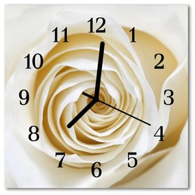 Ceas de perete din sticla pătrat Rose flori albe