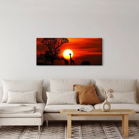 Tablou - Siluete animalelor la apus de soare (120x50 cm)