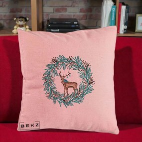 Perna Decorativa Coroana Turcoaz cu Ren, 40x40 cm, Roz, Husa Detasabila, Perna Inclusa, BEKZ®