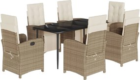 vidaXL Set de masă pentru grădină, 7 piese, cu perne, bej, poliratan