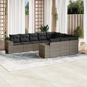 3223089 vidaXL Set mobilier de grădină cu perne, 10 piese, gri, poliratan