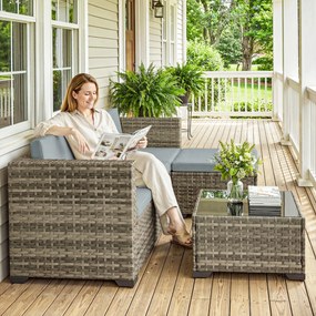 Outsunny Set de grădină exterior din ratan 5 piese cu perne 2 fotolii de colț fotoliu fără brațe taburet și masă | Aosom Romania