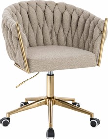 HR750K Scaun Latte Boucle cu Bază Aurie