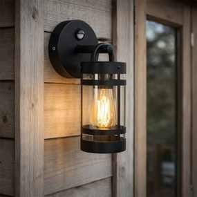 Lampă de perete exterioară neagră IP44 cu senzor de mișcare - Ruben