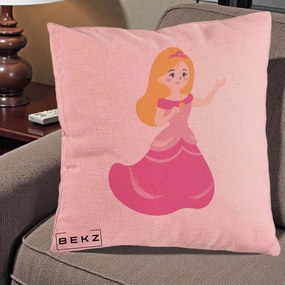 Perna Personalizata Printesa Roz cu Microfon, 40x40 cm, Roz, Husa Detasabila, Perna Inclusa, BEKZ®