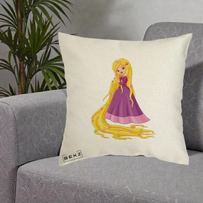 Perna Personalizata Rapunzel Par Lung Floral, 40x40 cm, Ecru, Husa Detasabila, Perna Inclusa, BEKZ®