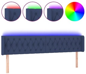 3123592 vidaXL Tăblie de pat cu LED, albastru, 183x16x78/88 cm, textil