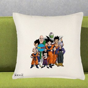 Perna Personalizata Dragon Ball Z Grup Complet, 40x40 cm, Crem Reliefat, Husa Detasabila, Perna Inclusa, BEKZ®
