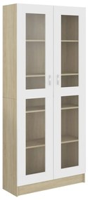 Dulap cu vitrina, albstejar Sonoma, 82,5 x 30,5 x 185,5 cm PAL 1, alb si stejar sonoma, 82.5 x 30.5 x 185.5 cm