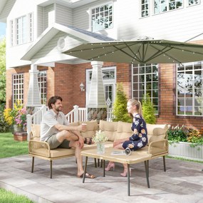 Outsunny Set de Mobilier de Grădină din 4 Piese cu 2 Canapele, Fotoliu de Colț și Măsuță de Cafea, 100x68x74 cm, Bej | Aosom Romania
