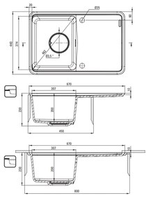 Chiuveta bucatarie compozit Deante Momi, 67x44 cm, cu picurator, antracit metalic 670x440 mm, Antracit metalic