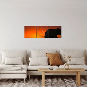 Tablou cu elefant în apus de soare (cu ceas) (90x30 cm)