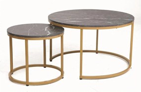 Set 2 masute cafea DION, negru cu efect de marmura/auriu, PAL laminat/