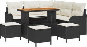 vidaXL Set de canapele pentru grădină cu pernă 9 pcs Negru poliratan