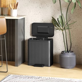 HOMCOM Coș de gunoi pentru bucătărie, 2 x 20 L compartimente, sortare eficientă a deșeurilor, pedală, plastic, metal, negru | Aosom Romania