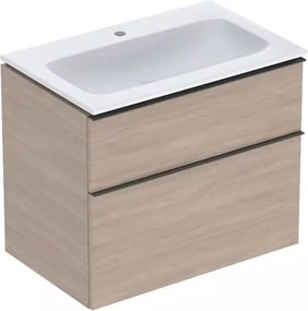 Set dulap baza suspendat Geberit iCon finisaj stejar 2 sertare si lavoar 75 cm alb
