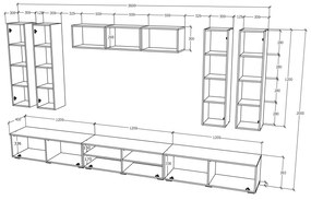 Living haaus Haga V4, Alb Lucios/Negru, MDF, L 360 cm