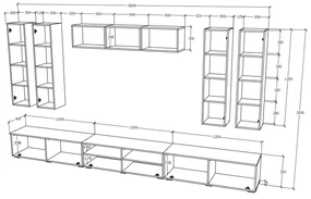 Living haaus Haga V4, Alb Lucios/Negru, MDF, L 360 cm