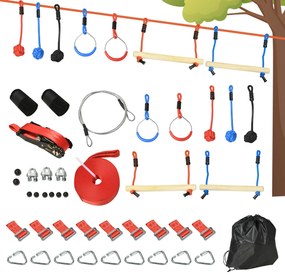 Outsunny Parcurs de obstacole ninja pentru copii, 30 accesorii și sac de transport, slackline 10 m, albastru/negru/roșu | Aosom Romania